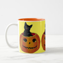 Vintager Halloween-KürbisKitty Zweifarbige Tasse