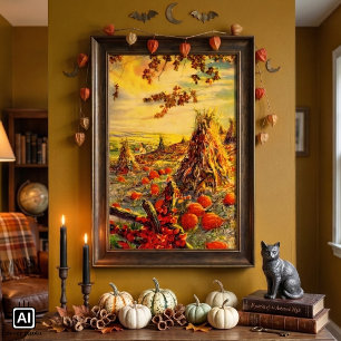Vintager Halloween-Kürbispflaster mit Hystacks Poster