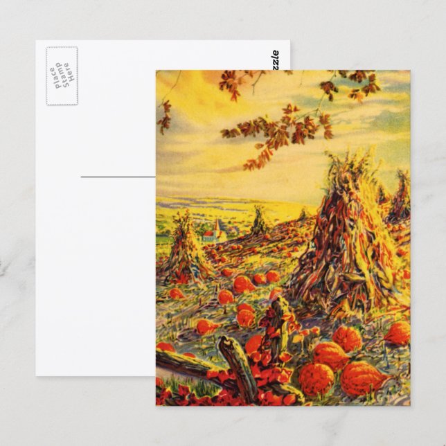 Vintager Halloween-Kürbispflaster mit Hystacks Postkarte (Vorne/Hinten)