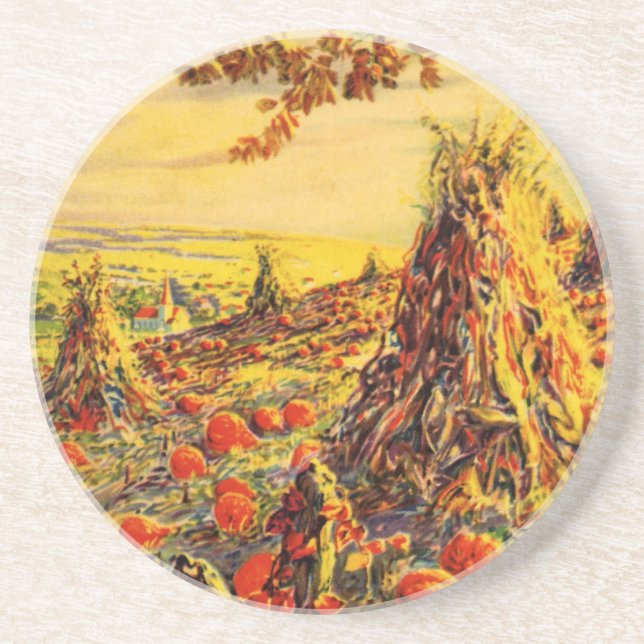 Vintager Halloween-Kürbispflaster mit Hystacks Sandstein Untersetzer (Vorne)