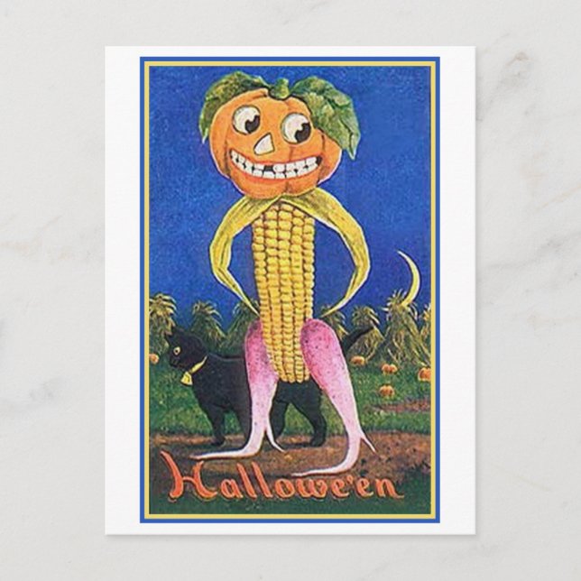 Vintager Halloween Maiskammkopf Postkarte (Vorderseite)
