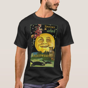 Vintager Halloween-Mond mit Hexe T-Shirt