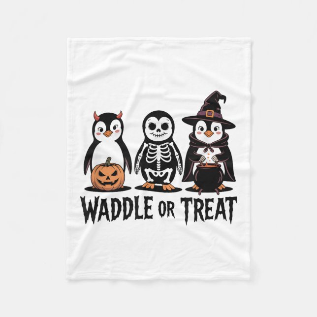 Vintager Halloween-Pinguin-Trick oder Waddle-Spook Fleecedecke (Vorderseite)