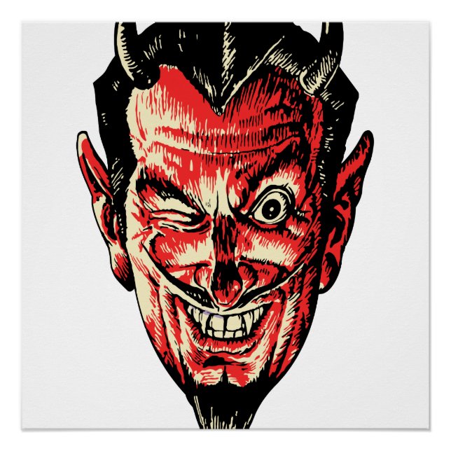 Vintager Halloween Red Devil Head Poster (Vorderseite)