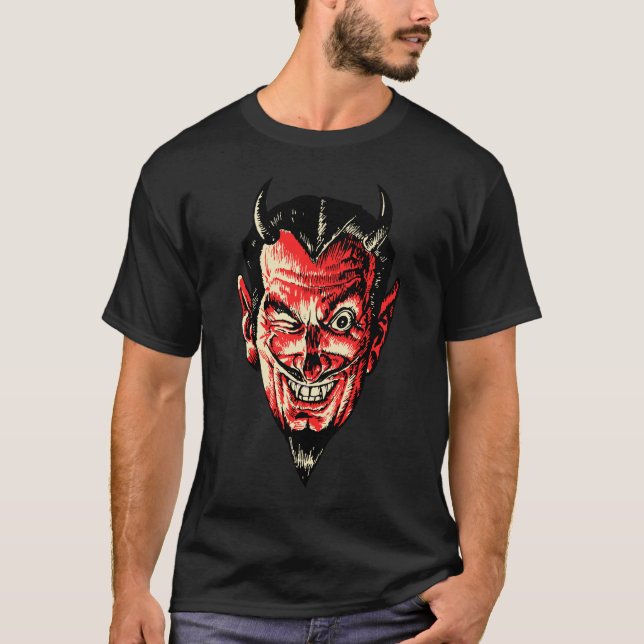 Vintager Halloween Red Devil Head T-Shirt (Vorderseite)