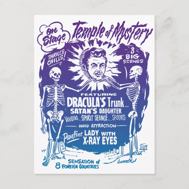 Vintager Halloween Spook Show Temple of Mystery Postkarte (Vorderseite)