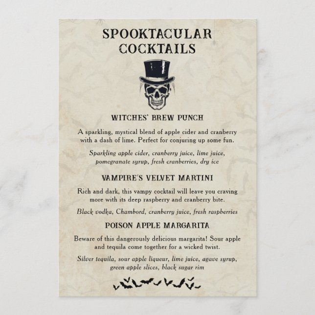 Vintager Halloween Spooktacular Signature Cocktail Menükarte (Vorderseite)