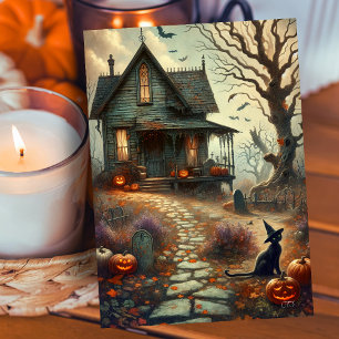 Vintager Halloween Spuk House Fall Feiertagskarte