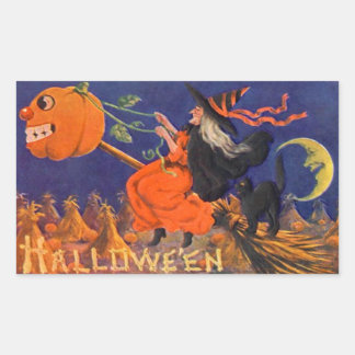 Vintager Halloween-Sticker | Hexenkatze Rechteckiger Aufkleber