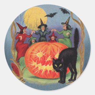 Vintager Halloween-Tanzen-Hexe-Aufkleber Runder Aufkleber