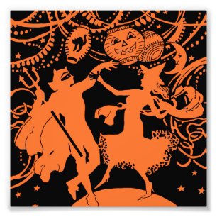 Vintager Halloween-Teufel-Hexe-Tanz Fotodruck