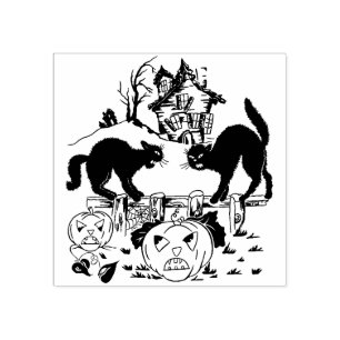 Vintager Halloween-Trick oder Schwarze Katzen beha Gummistempel