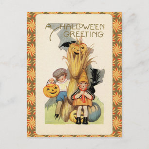 Vintager Halloween-Trick oder Treaters Postkarte