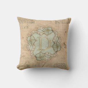 Vintager handgearbeiteter Letter D Word Art Green Kissen