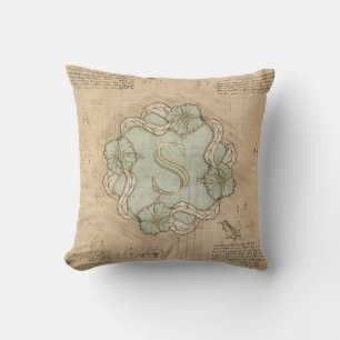 Vintager handgearbeiteter Letter S Word Art Green Kissen