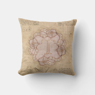 Vintager handgearbeiteter Letter T Word Art Pink G Kissen