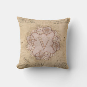 Vintager handgearbeiteter Letter V Word Art Pink G Kissen