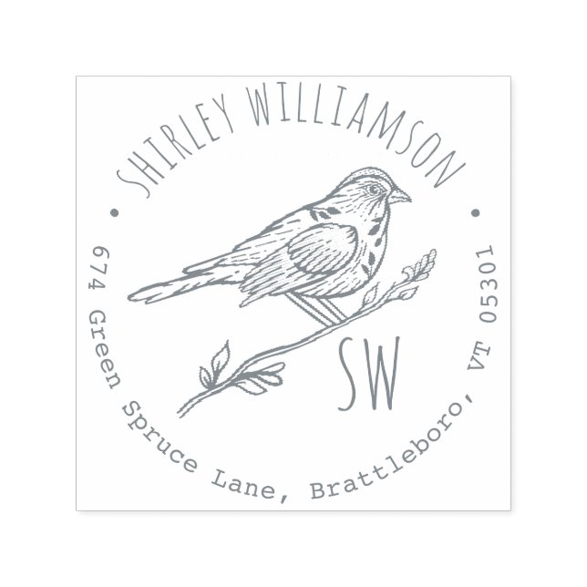 Vintager handgezeichnet Vogelname, Initial und Ans Permastempel (Design)