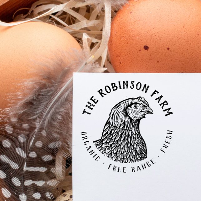 Vintager, handgezogener Hühner, Bio Eierhof Gummistempel (Von Creator hochgeladen)