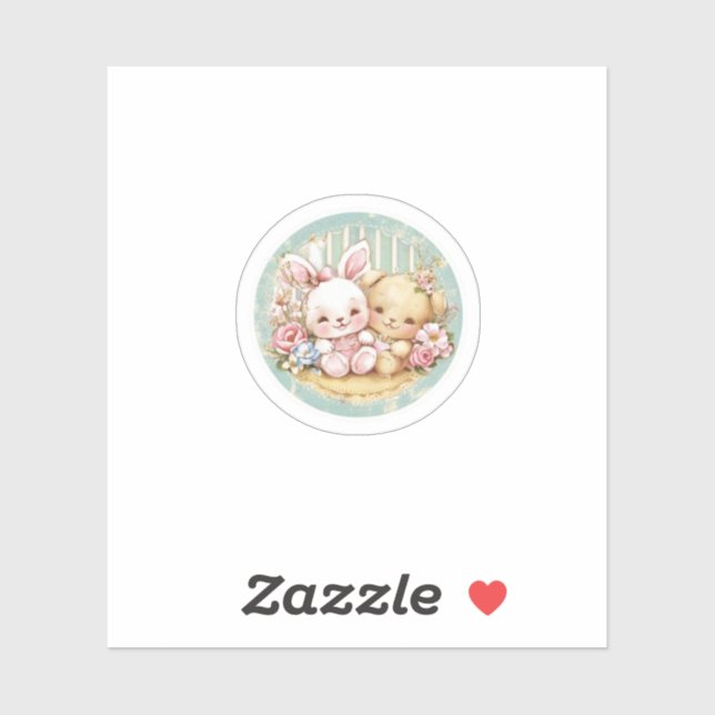 Vintager Hase und Bär Aufkleber (Blatt)