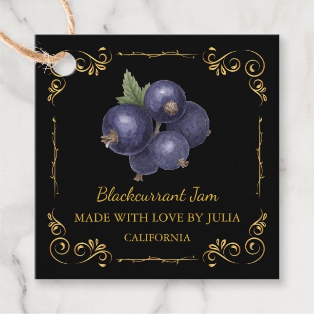 Vintager hausgemachte Blackcurrant Jam Square Hang Geschenkanhänger (Vorderseite)