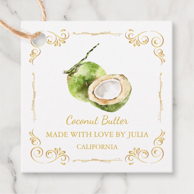 Vintager, hausgemachte Coconut Butter Square Hang  Geschenkanhänger (Vorderseite)