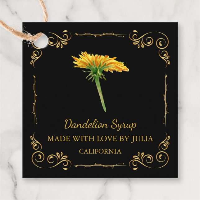 Vintager hausgemachte Dandelion Sirup Square Hang  Geschenkanhänger (Vorderseite)