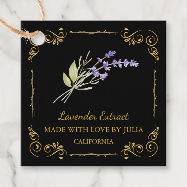Vintager hausgemachte Lavendel Extract Square Hang Geschenkanhänger (Vorderseite)