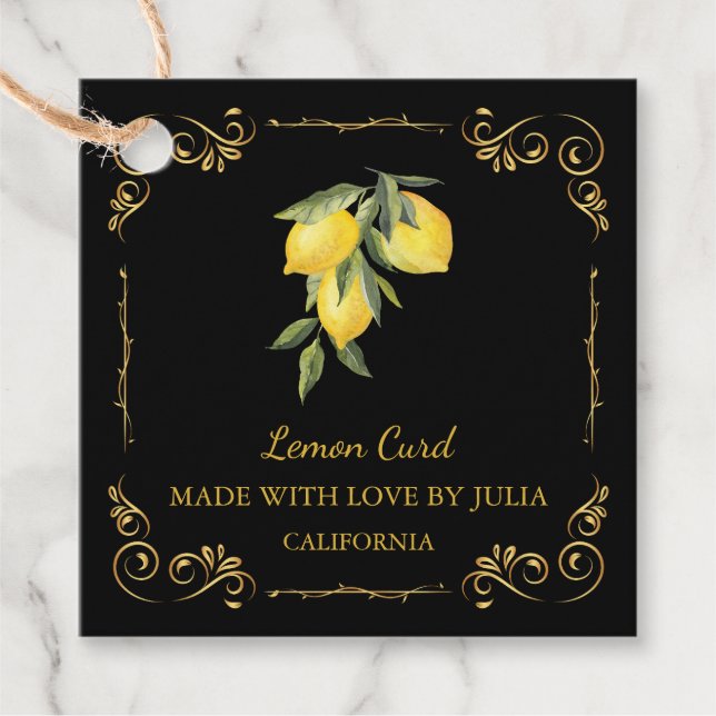 Vintager hausgemachte Lemon Curd Square Hang Tag Geschenkanhänger (Vorderseite)