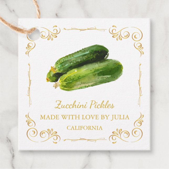Vintager hausgemachte Zucchini Pickle Square Hang  Geschenkanhänger (Vorderseite)