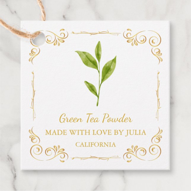 Vintager, hausgemachter Green Tee Powder Square Ha Geschenkanhänger (Vorderseite)