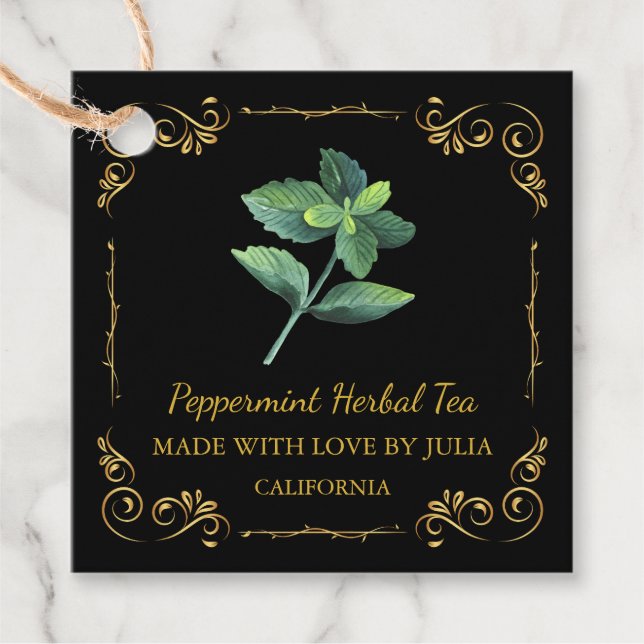 Vintager hausgemachter Peppermint Tea Square Hang  Geschenkanhänger (Vorderseite)