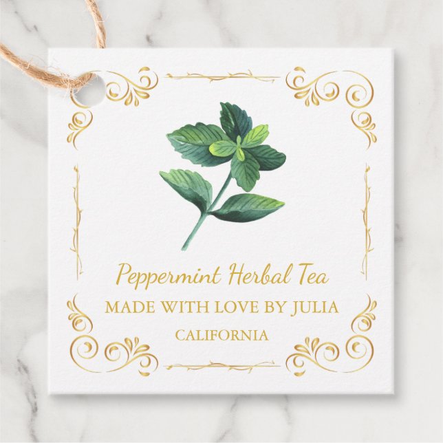 Vintager hausgemachter Peppermint Tea Square Hang  Geschenkanhänger (Vorderseite)