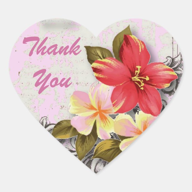 Vintager hawaii Hibiskus Tropische Hochzeit Herz-Aufkleber (Vorderseite)