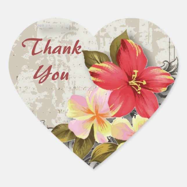 Vintager hawaii Hibiskus Tropische Hochzeit Herz-Aufkleber (Vorderseite)