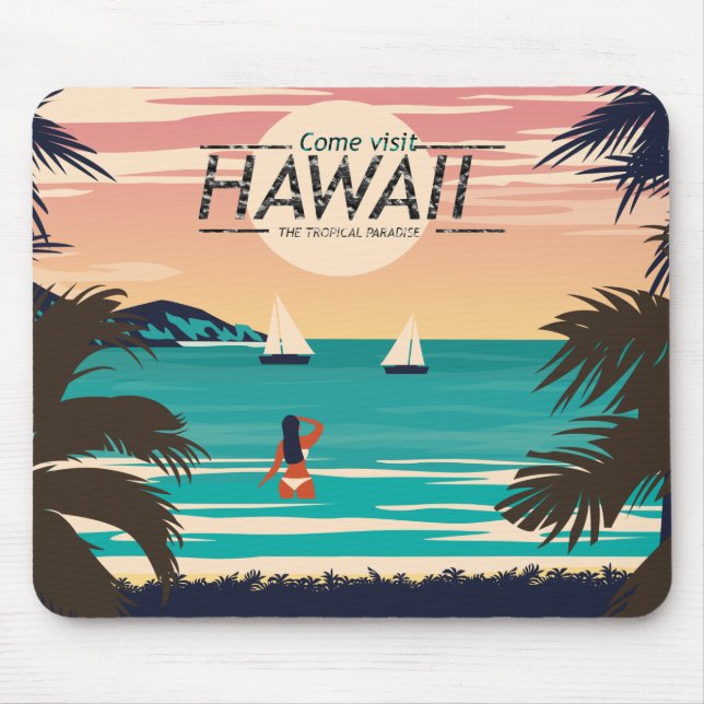 Vintager Hawaii-Strand bei Sunset Postcard Mousepad (Vorne)