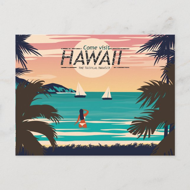 Vintager Hawaii-Strand bei Sunset Postcard Postkarte (Vorderseite)