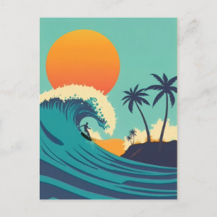 Vintager Hawaii Surfing Sunset & Waves Travel Postkarte