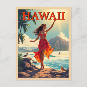Vintager Hawaii Tropical Beach Woman Reise Postkarte