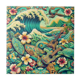 Vintager Hawaiianischer Folk Tile 2 Fliese