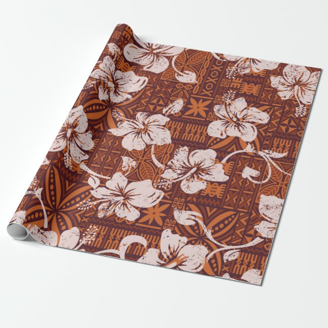 Vintager hawaiianischer Hibiskus-Blume Geschenkpapier (Ungerollt)