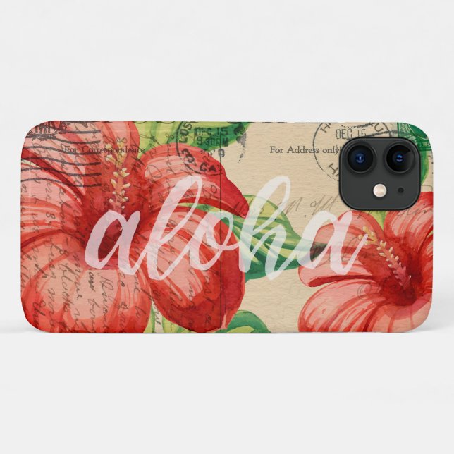 Vintager hawaiianischer Hibiskus Postkarte Case-Mate iPhone Hülle (Rückseite (Horizontal))