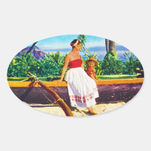 Vintager hawaiianischer Urlaub Ovaler Aufkleber
