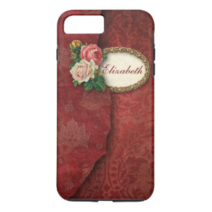 Vintager heftiger roter Damast und Rosen iPhone 8 Plus/7 Plus Hülle