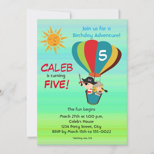 Vintager Heißluftballon Abenteuer Kindergeburtstag Einladung (Vorderseite)