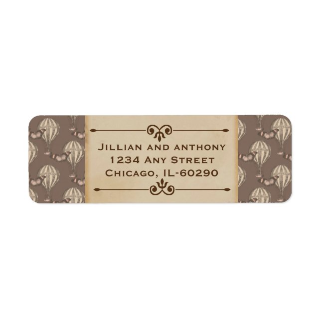 Vintager Heißluftballon, braune Rücksendeadresse (Vorne)