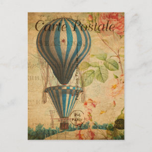 Vintager Heißluftballon Floral Blume Französisch Postkarte