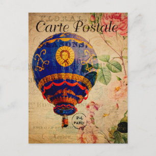 Vintager Heißluftballon Floral Blume Französisch Postkarte