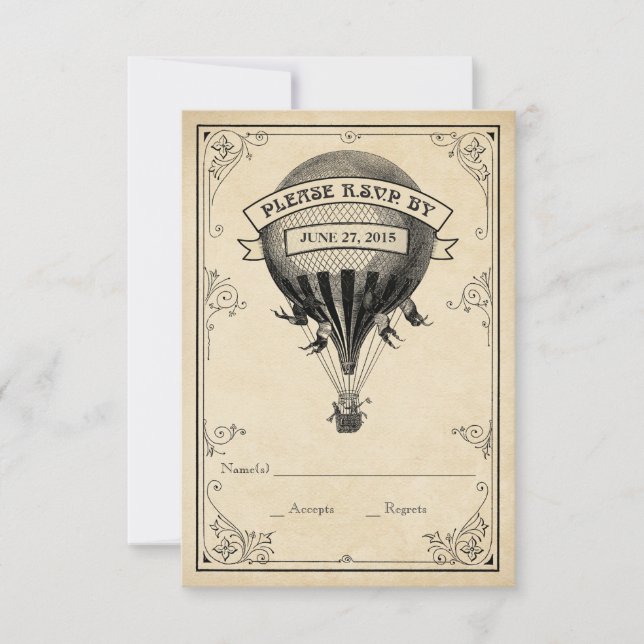 Vintager Heißluftballon Hochzeit RSVP (Vorderseite)