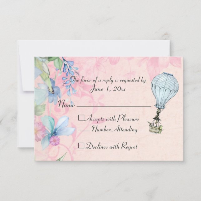 Vintager Heißluftballon Hochzeit RSVP (Vorderseite)
